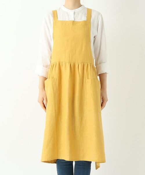 212 KITCHEN STORE / トゥーワントゥーキッチン ストア インテリア・生活雑貨・ホビー・ステーショナリー | リネンギャザーワンピースエプロン ヤマブキ ＜LINEN&BASIC リネンアンドベーシック＞ | 詳細1
