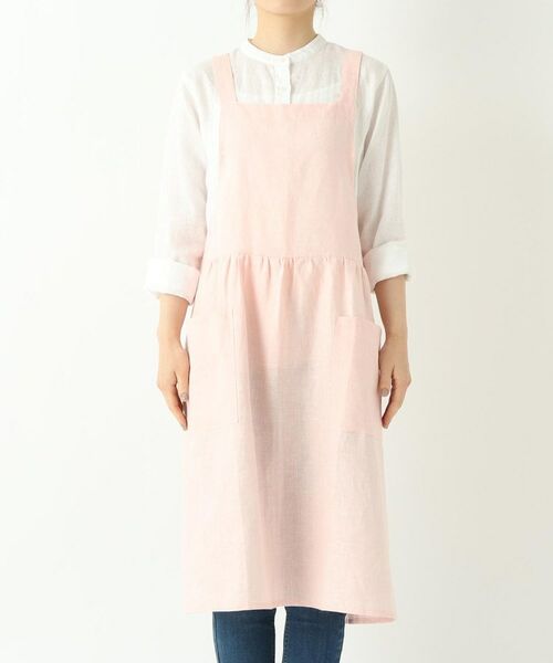 212 KITCHEN STORE / トゥーワントゥーキッチン ストア インテリア・生活雑貨・ホビー・ステーショナリー | リネンギャザーワンピースエプロン チェリーピンク ＜LINEN&BASIC リネンアンドベーシック＞ | 詳細1