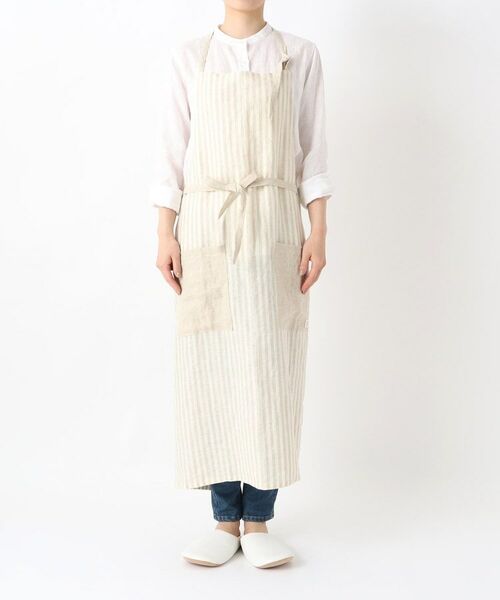 212 KITCHEN STORE / トゥーワントゥーキッチン ストア インテリア・生活雑貨・ホビー・ステーショナリー | リネンストライプ フルエプロン ホルターネック IV×BE ＜212Kオリジナル ＞ | 詳細1
