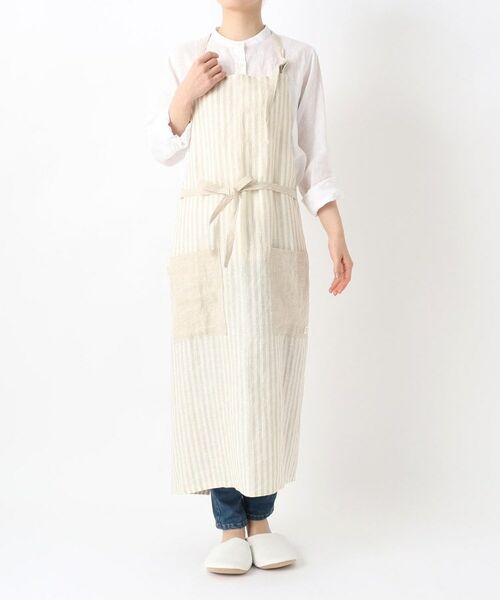 212 KITCHEN STORE / トゥーワントゥーキッチン ストア インテリア・生活雑貨・ホビー・ステーショナリー | リネンストライプ フルエプロン ホルターネック IV×BE ＜212Kオリジナル ＞ | 詳細9