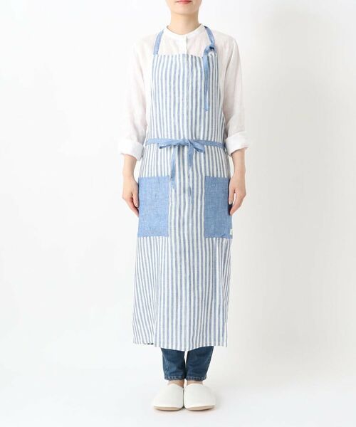 212 KITCHEN STORE / トゥーワントゥーキッチン ストア インテリア・生活雑貨・ホビー・ステーショナリー | リネンストライプ フルエプロン ホルターネック WH×BL ＜212Kオリジナル ＞ | 詳細1