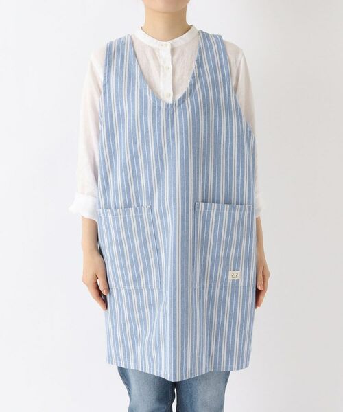 212 KITCHEN STORE / トゥーワントゥーキッチン ストア インテリア・生活雑貨・ホビー・ステーショナリー | ダブルストライプ フルエプロン BL ＜212Kオリジナル＞ | 詳細1