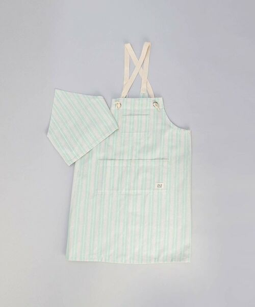 212 KITCHEN STORE / トゥーワントゥーキッチン ストア インテリア・生活雑貨・ホビー・ステーショナリー | ダブルストライプ キッズエプロン・三角巾セット GR ＜212Kオリジナル＞ | 詳細1