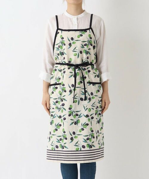 212 KITCHEN STORE / トゥーワントゥーキッチン ストア インテリア・生活雑貨・ホビー・ステーショナリー | オリーブボーダー ロングエプロン NT | 詳細1