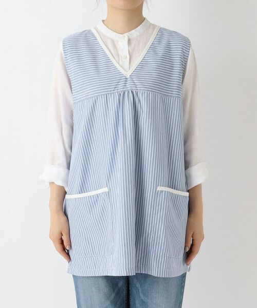 212 KITCHEN STORE / トゥーワントゥーキッチン ストア インテリア・生活雑貨・ホビー・ステーショナリー | ペンシルストライプ Vネックベストエプロン BL | 詳細1