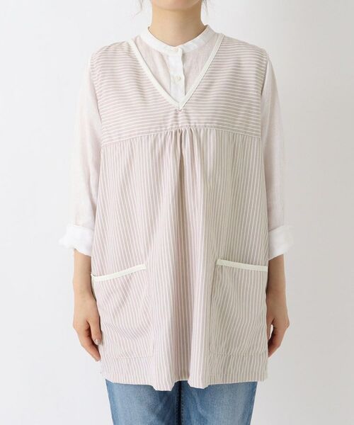 212 KITCHEN STORE / トゥーワントゥーキッチン ストア インテリア・生活雑貨・ホビー・ステーショナリー | ペンシルストライプ Vネックベストエプロン BE | 詳細1