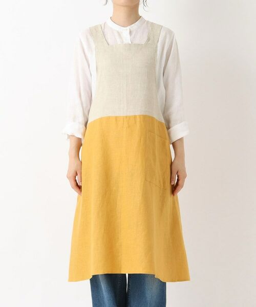 212 KITCHEN STORE / トゥーワントゥーキッチン ストア インテリア・生活雑貨・ホビー・ステーショナリー | リネンバイカラースルーエプロン ヤマブキ ＜LINEN&BASIC リネンアンドベーシック＞ | 詳細1