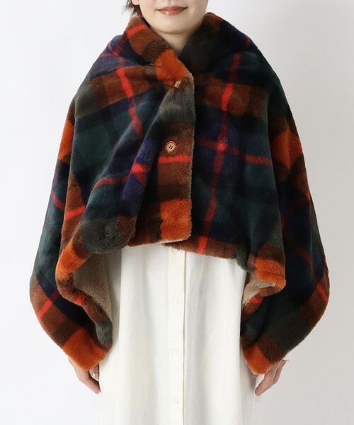 212 KITCHEN STORE / トゥーワントゥーキッチン ストア その他雑貨 | チェックファー ポンチョ ネイビー | 詳細1