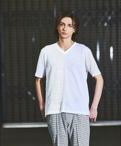 5351POUR LES HOMMES / 5351プール・オム Tシャツ | パッチワーク  PUレザー Vネック 半袖 Tシャツ