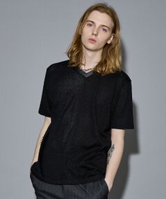 5351POUR LES HOMMES / 5351プール・オム Tシャツ | パッチワーク  PUレザー Vネック 半袖 Tシャツ