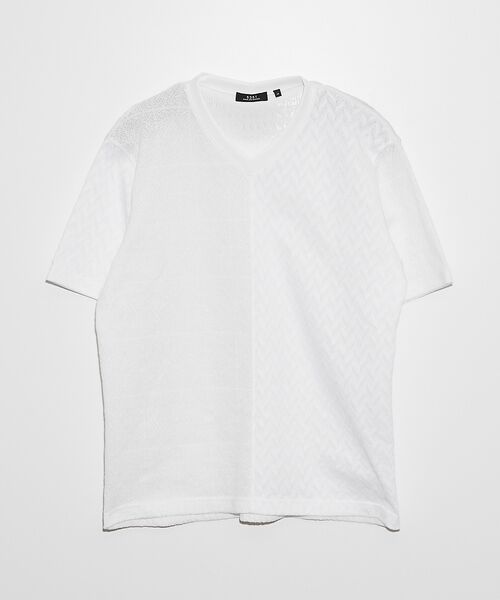 5351POUR LES HOMMES / 5351プール・オム Tシャツ | パッチワーク  PUレザー Vネック 半袖 Tシャツ | 詳細2