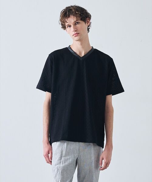 5351POUR LES HOMMES / 5351プール・オム Tシャツ | パッチワーク PUレザー Vネック 半袖 Tシャツ | 詳細6