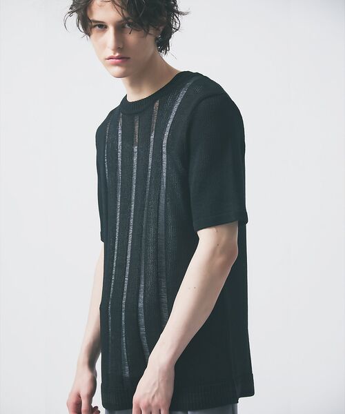 5351POUR LES HOMMES / 5351プール・オム ニット・セーター | 【25S/S】スレッド クルーネック 半袖ニット(ブラック)