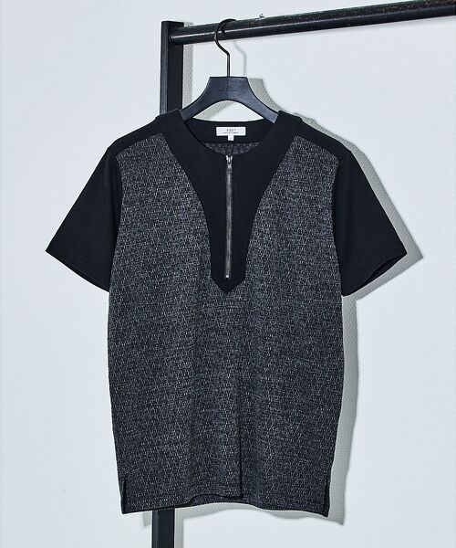 5351POUR LES HOMMES / 5351プール・オム Tシャツ | ミックスジャガード 半袖 Tシャツ(チャコールグレー)