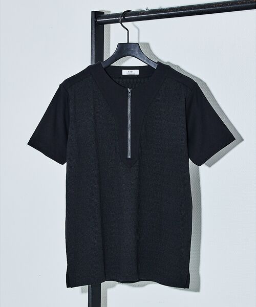 5351POUR LES HOMMES / 5351プール・オム Tシャツ | ミックスジャガード 半袖 Tシャツ(ブラック)