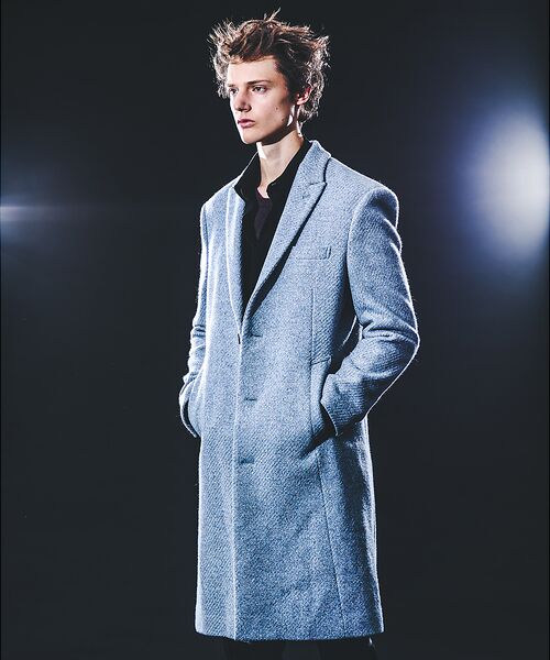 5351POUR LES HOMMES/5351プール・オム 【25A/W】尾州産 ピークドラペル チェスターコート ブルー 48