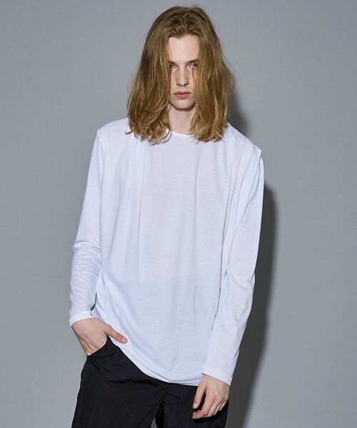 5351POUR LES HOMMES/5351プール・オム ドレープ 長袖Tシャツ ホワイト 46 5351POUR LES HOMMES/5351プール・オム ドレープ 長袖Tシャツ ホワイト 46