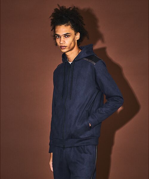 5351POUR LES HOMMES / 5351プール・オム パーカー | 【セットアップ対応】ストレッチ スウェード ジップ パーカー(ダークネイビー)