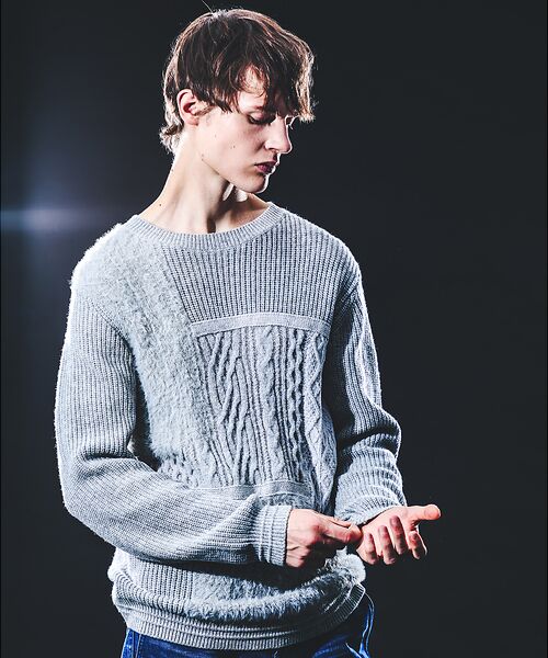 5351POUR LES HOMMES / 5351プール・オム ニット・セーター | コンビネーション クルーネックニット(グレー)