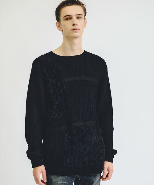 5351POUR LES HOMMES / 5351プール・オム ニット・セーター | コンビネーション クルーネックニット(ブラック)