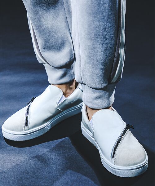 5351POUR LES HOMMES/5351プール・オム スイッチング ジップレザー スニーカー【予約】 ホワイト 44