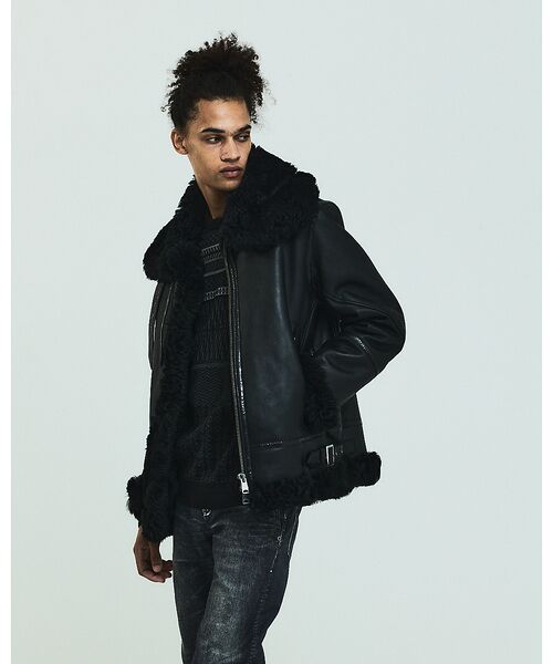 マウジー ラムレザー ラビットファー 切り替え B-3ジャケット Y2K 黒 M Y2K Soft Leather Jacket Free Shipping - The Vintage Twin