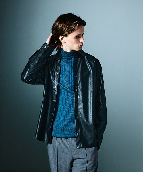 5351POUR LES HOMMES/5351プール・オム 【シンセレザー】エコレザー 長袖シャツ ブラック 44 5351POUR LES HOMMES/5351プール・オム 【シンセレザー】エコレザー 長袖シャツ ブラック 44