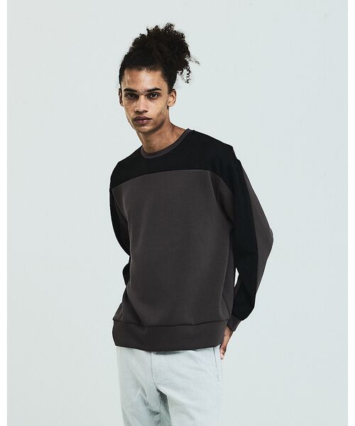 5351POUR LES HOMMES / 5351プール・オム Tシャツ | コンビネーション スエード 長袖Tシャツ(チャコールグレー)