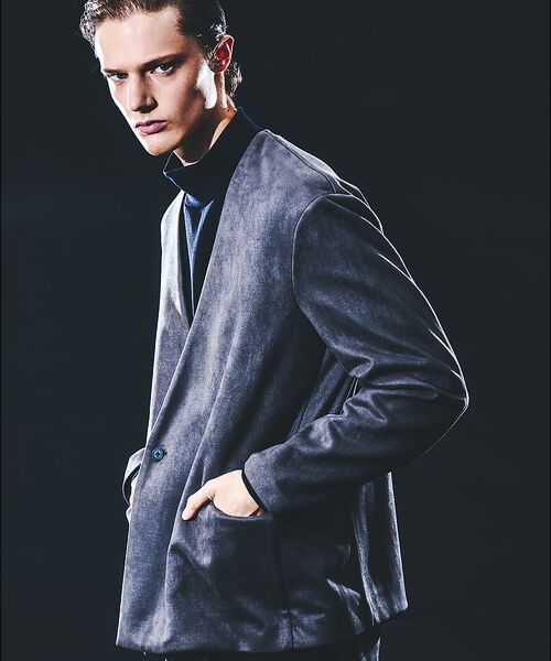 5351POUR LES HOMMES / 5351プール・オム ノーカラージャケット | 【セットアップ対応】ストレッチ スエード ノーカラージャケット(チャコールグレー)