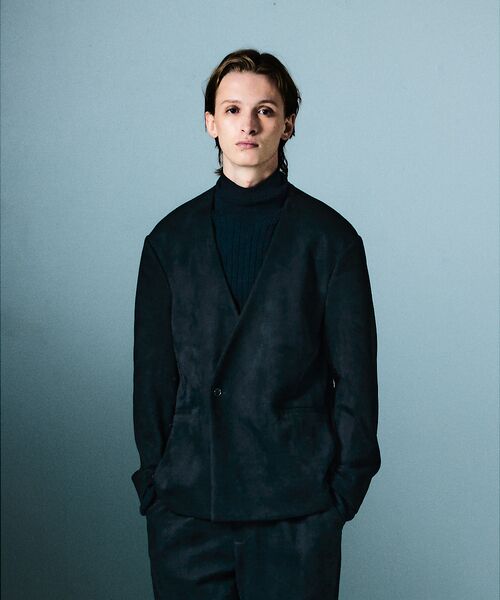 5351POUR LES HOMMES / 5351プール・オム ノーカラージャケット | 【セットアップ対応】ストレッチ スエード ノーカラージャケット(ブラック)