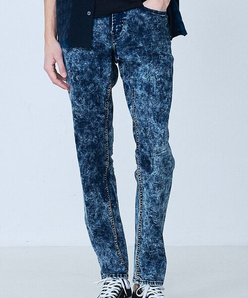 5351POUR LES HOMMES / 5351プール・オム デニムパンツ | 【ケミカルウォッシュ】Zip テーパード スキニー デニム【予約】(インディゴ)