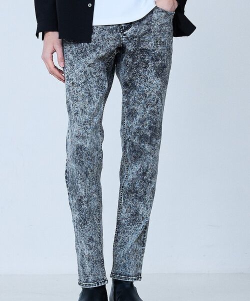 5351POUR LES HOMMES / 5351プール・オム デニムパンツ | 【ケミカルウォッシュ】Zip テーパード スキニー デニム【予約】(ブラック)