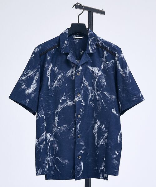 5351POUR LES HOMMES / 5351プール・オム シャツ・ブラウス | 【セットアップ対応】スモーク ジャガード 半袖シャツ【予約】（インディゴ）