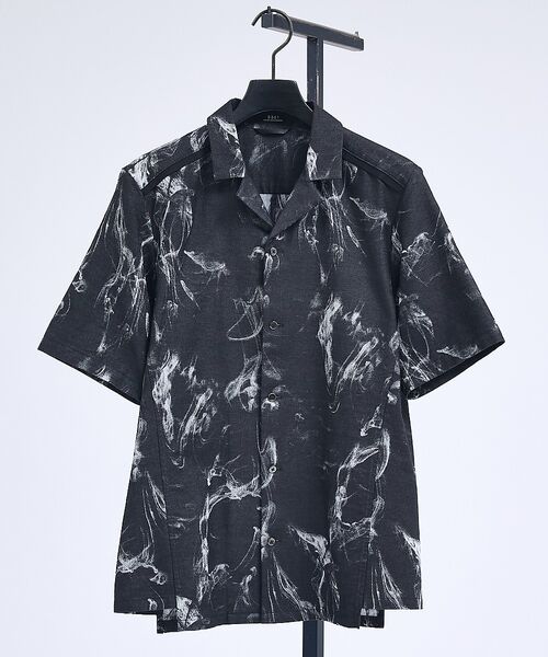 5351POUR LES HOMMES / 5351プール・オム シャツ・ブラウス | 【セットアップ対応】スモーク ジャガード 半袖シャツ【予約】（ブラック）