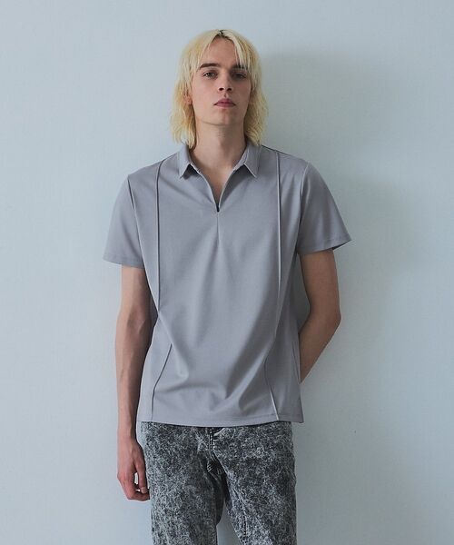 5351POUR LES HOMMES / 5351プール・オム ポロシャツ | スリットジップ ピンタック ポロシャツ【予約】（グレー）