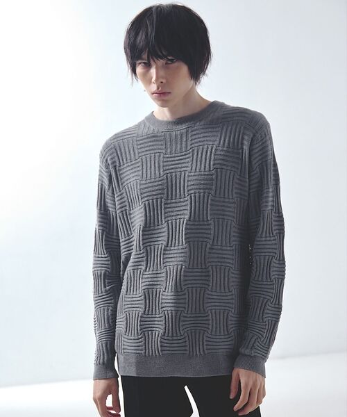 5351POUR LES HOMMES / 5351プール・オム Tシャツ | ジオメトリック ニットジャカード ロングスリーブ プルオーバー【予約】(グレー)
