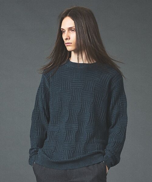 5351POUR LES HOMMES / 5351プール・オム Tシャツ | ジオメトリック ニットジャカード ロングスリーブ プルオーバー【予約】(ダークグリーン)