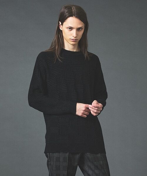 5351POUR LES HOMMES / 5351プール・オム Tシャツ | ジオメトリック ニットジャカード ロングスリーブ プルオーバー【予約】(ブラック)