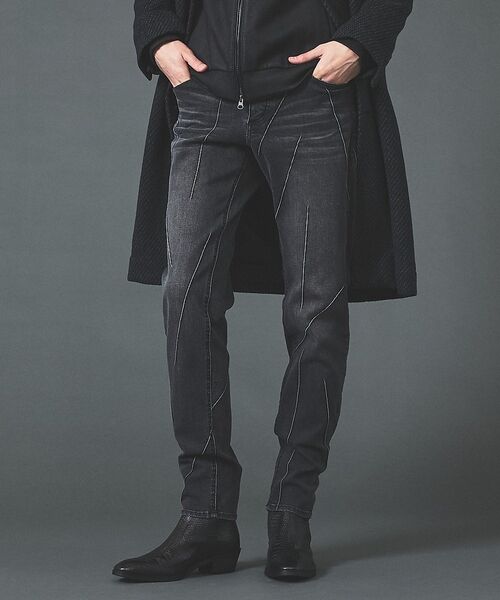 5351POUR LES HOMMES / 5351プール・オム デニムパンツ | ナイフチョップアップ テーパード スキニーデニム【予約】(ブラック)