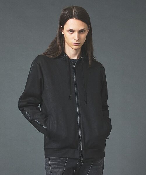 5351POUR LES HOMMES / 5351プール・オム パーカー | 【セットアップ対応】エンボス ストレッチ スウェード ジップ フーディー【予約】（ブラック）