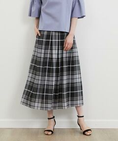 7-IDconcept / セブンアイディーコンセプト ミニ・ひざ丈スカート | 《大きいサイズ》チェックプリントタックフレアスカート