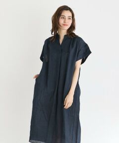 7-IDconcept / セブンアイディーコンセプト ミニ丈・ひざ丈ワンピース | 《大きいサイズ》スキッパーリネンワンピース