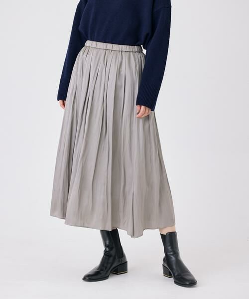 7-IDconcept / セブンアイディーコンセプト ミニ・ひざ丈スカート | 《大きいサイズ》タックギャザーサテンスカート | 詳細15