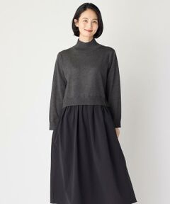 7-IDconcept / セブンアイディーコンセプト ミニ丈・ひざ丈ワンピース | 《大きいサイズ》ドッキングハイネックニットワンピース