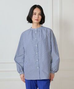 7-IDconcept / セブンアイディーコンセプト シャツ・ブラウス | バンドカラーストライプブラウス　