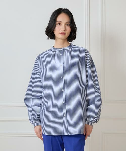 7-IDconcept / セブンアイディーコンセプト シャツ・ブラウス | バンドカラーストライプブラウス　 | 詳細1