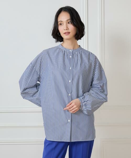 7-IDconcept / セブンアイディーコンセプト シャツ・ブラウス | バンドカラーストライプブラウス　 | 詳細7