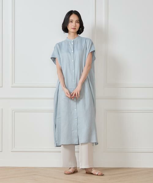 7-IDconcept / セブンアイディーコンセプト ミニ丈・ひざ丈ワンピース | リネンフレンチスリーブシャツワンピース | 詳細2