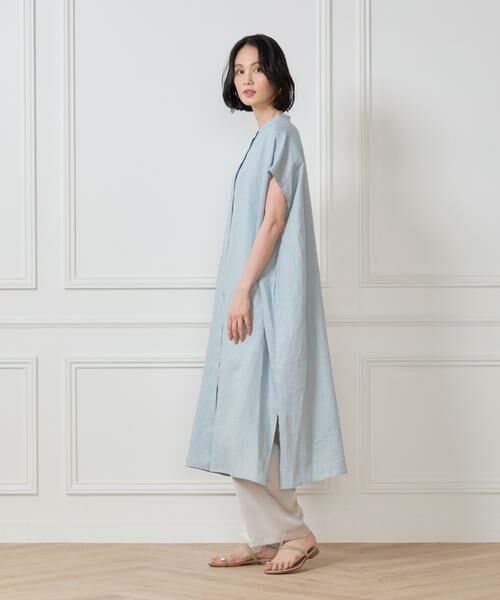 7-IDconcept / セブンアイディーコンセプト ミニ丈・ひざ丈ワンピース | リネンフレンチスリーブシャツワンピース | 詳細3