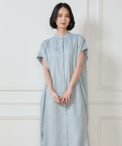 7-IDconcept / セブンアイディーコンセプト ミニ丈・ひざ丈ワンピース | 《大きいサイズ》リネンフレンチスリーブシャツワンピース | 詳細1
